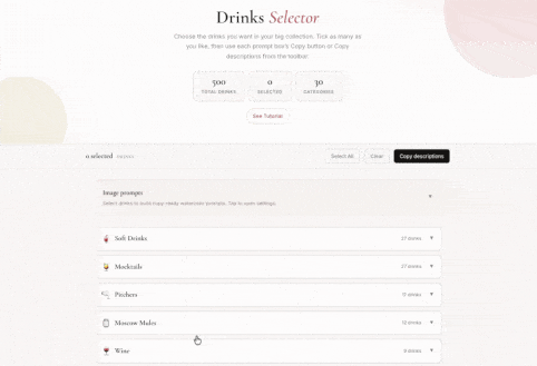 Preview: Drinks Collection Selector