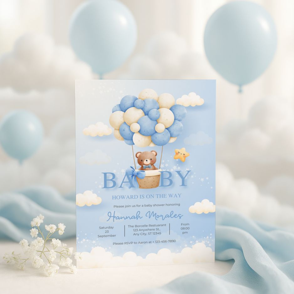 Same invitation in a dreamy styled mockup scene