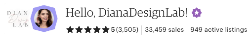 DianaDesignLab shop: 5 stars from 3,505 reviews, 33,459 sales, 949 active listings