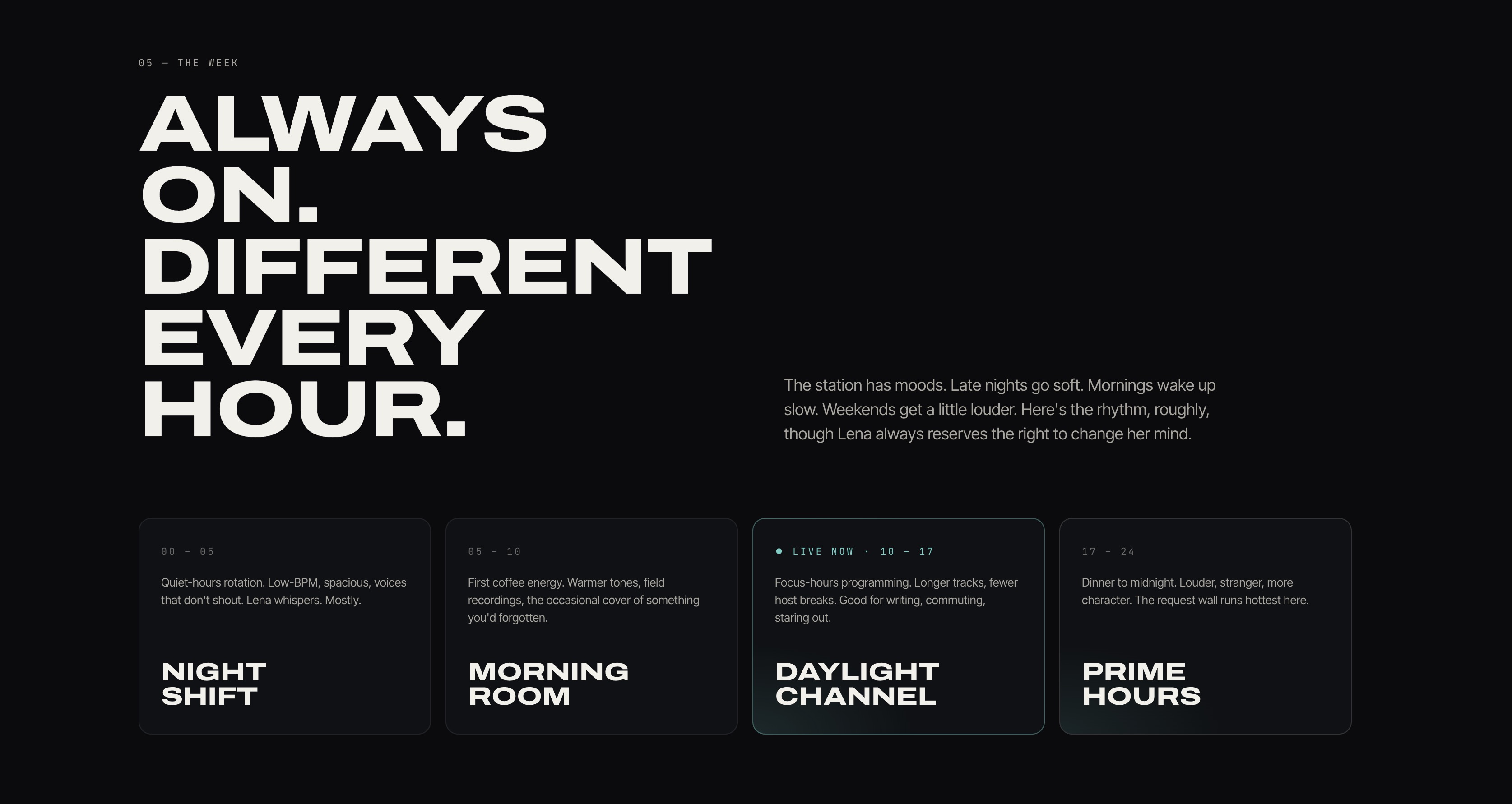 Day-part programming — night, morning, afternoon, evening tones