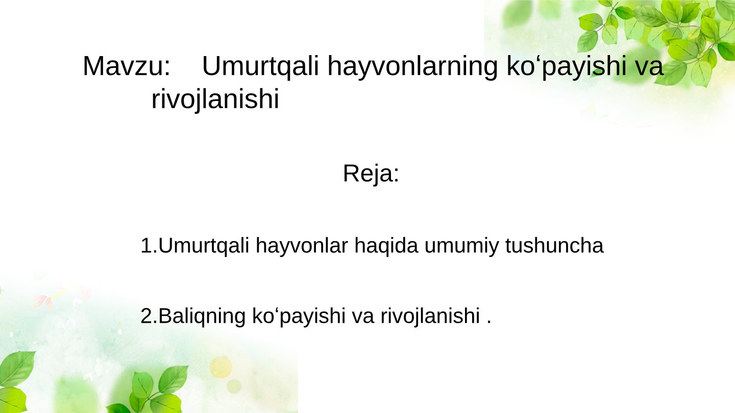 Umurtqali Hayvonlar Ko'payishi va Rivojlanishi