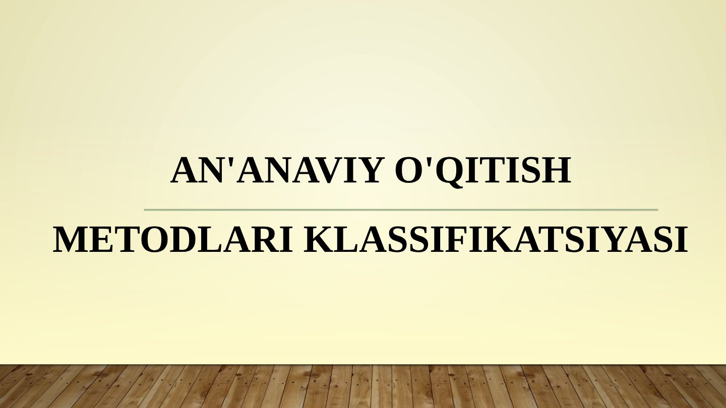An'anaviy O'qitish Metodlari Klassifikatsiyasi Rejasi