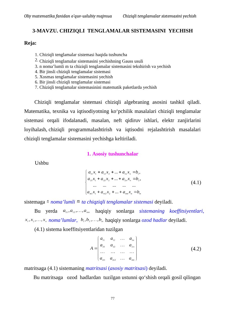 Chiziqli Tenglamalar Sistemasi