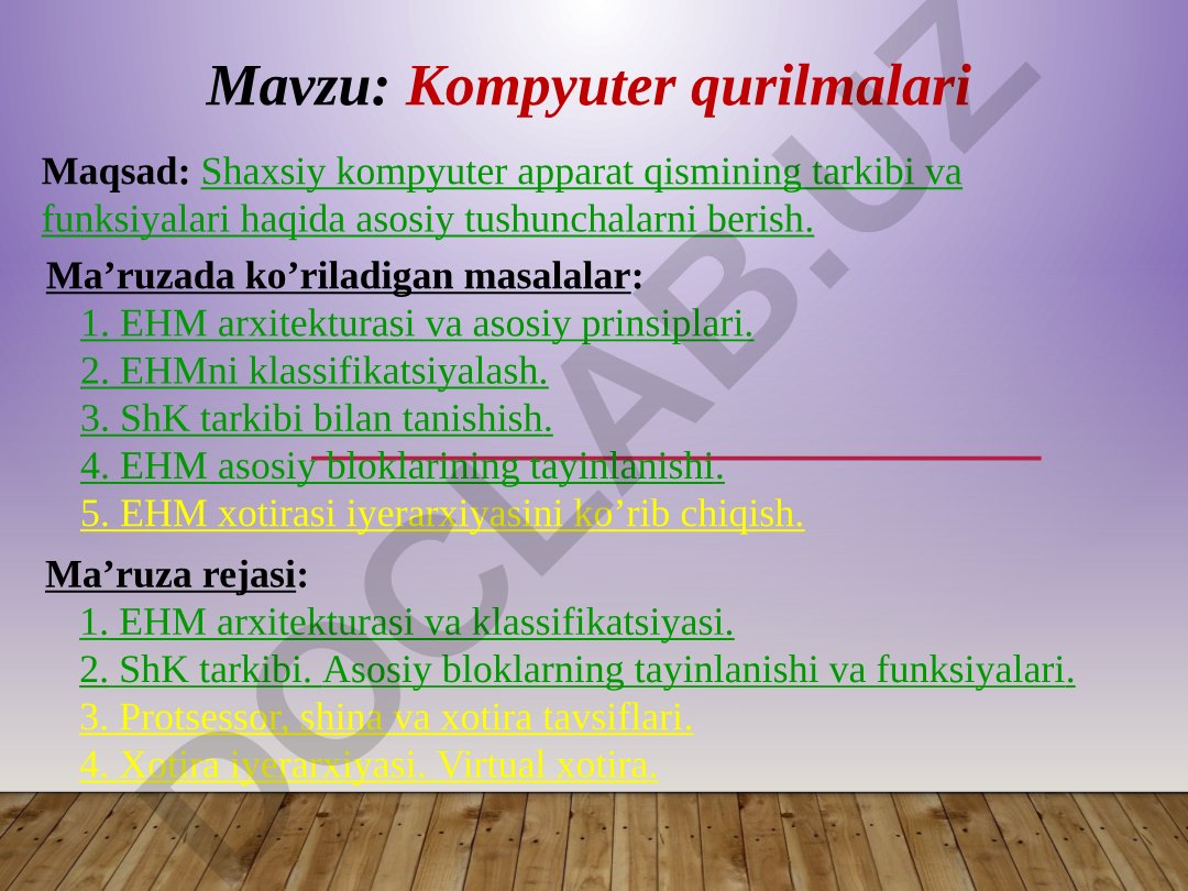 Kompyuter qurilmalari ma'ruza taqdimoti