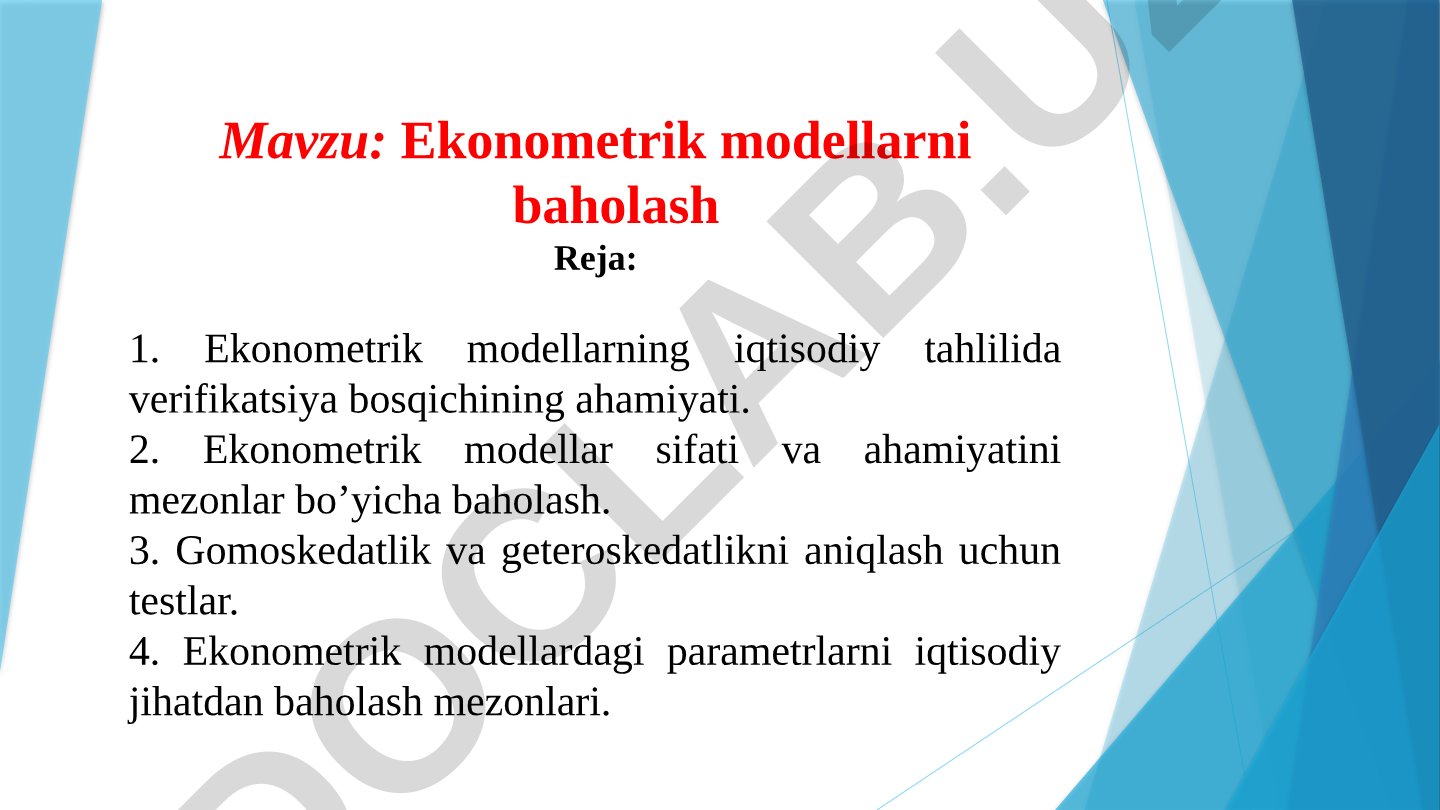 Ekonometrik modellarni baholash taqdimoti
