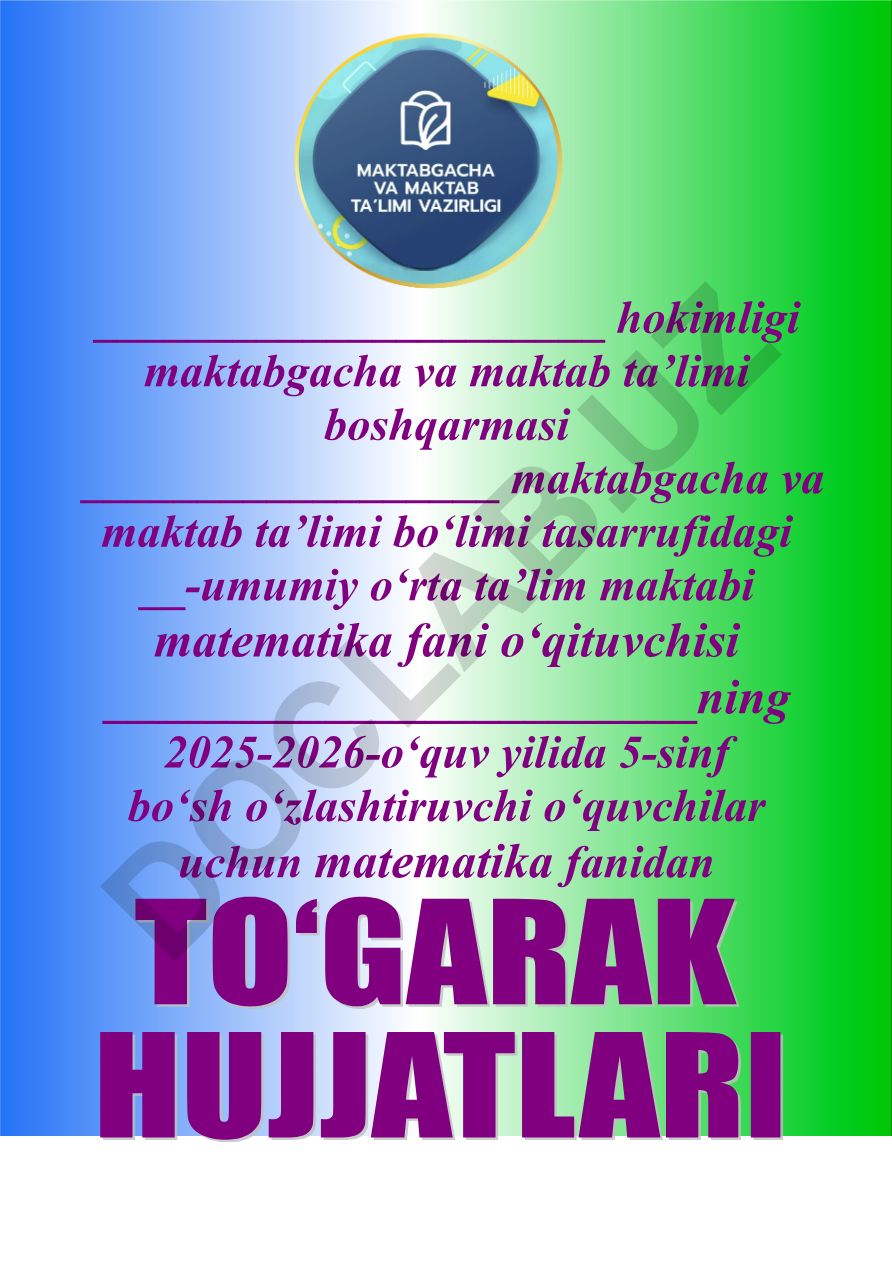 5-sinf bo'sh o'zlashtiruvchi o'quvchilar uchun matematika to'garagi a'zolari haqida ma'lumot