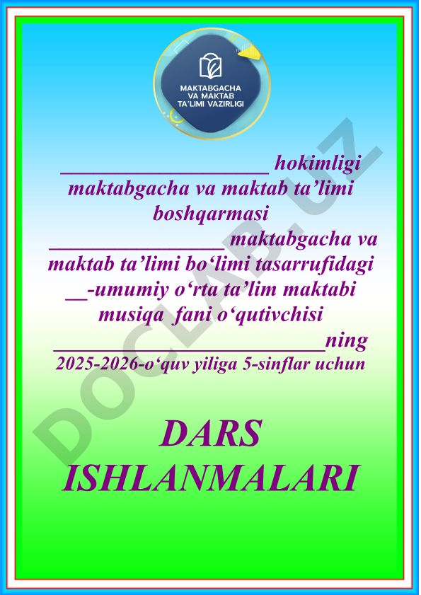5-sinf musiqa fanidan taqvimiy mavzu rejasi