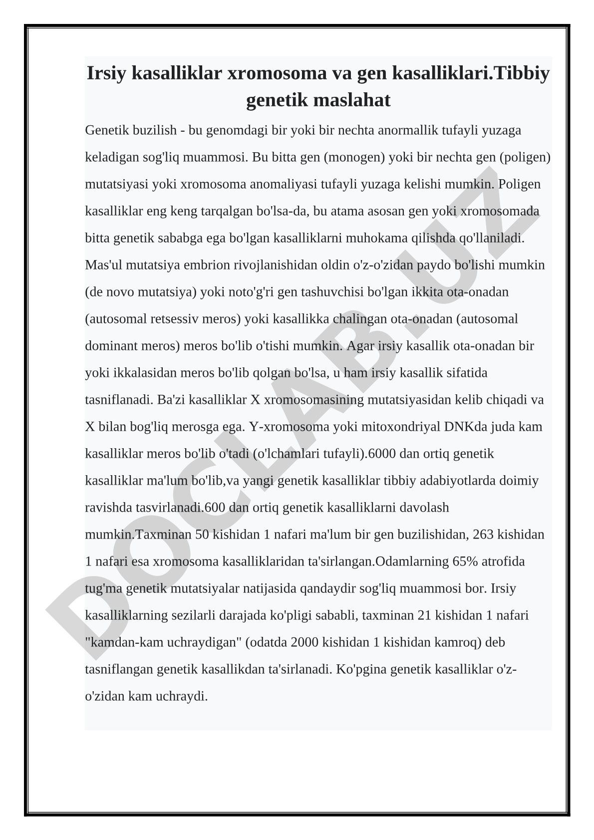 Irsiy kasalliklar haqida maqola