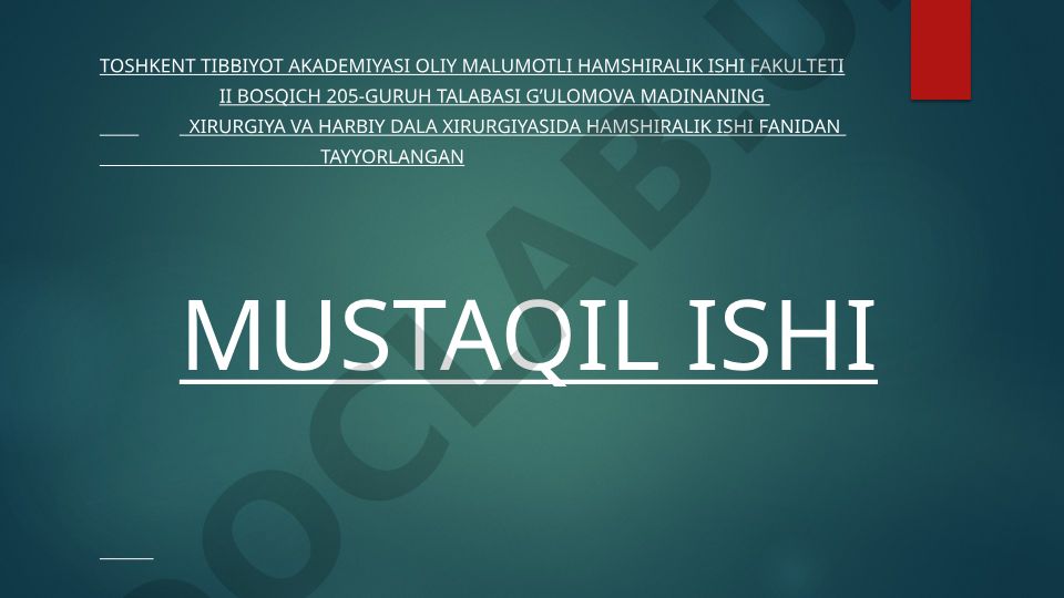 Xirurgik operatsiyalar klassifikatsiyasi. Operatsiyadan oldingi va keyingi davr. Asoratlar va ularni oldini olish