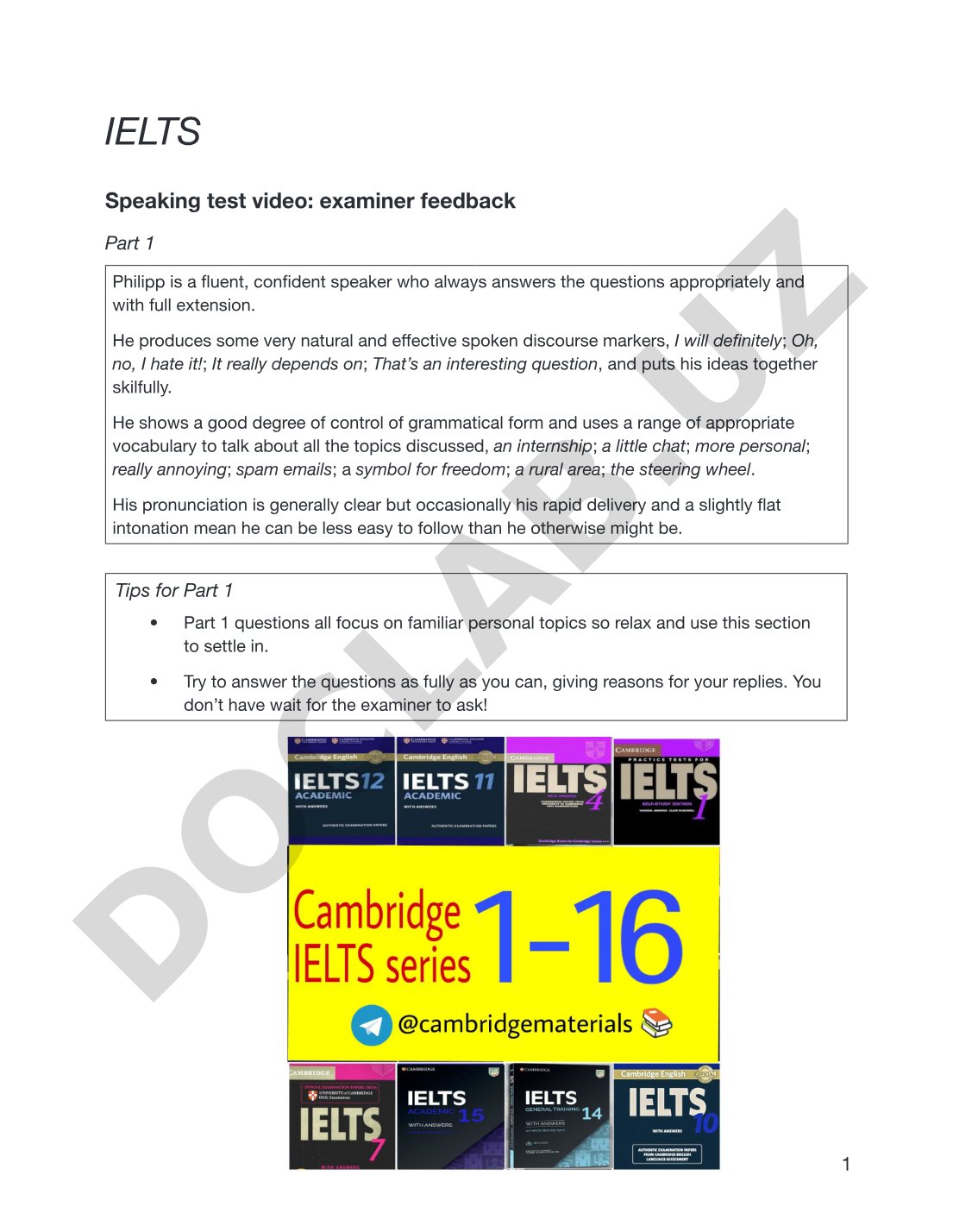 IELTS Speaking test examiner feedback