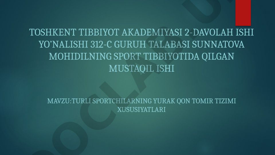 Turli sportchilarning yurak qon tomir tizimi xususiyatlari