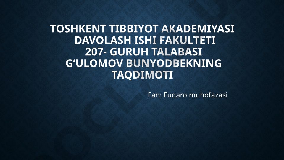 Tabiiy, texnogen, ekologik va ijtimoiy tusdagi favqulotda vaziyatlarda hayot faoliyati xavfsizligi va fuqaro muhofazasi