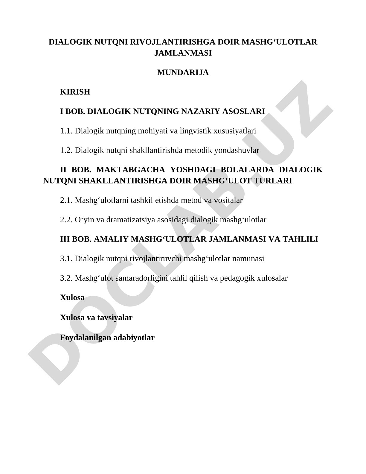 Dialogik Nutqni Rivojlantirish Mashg'ulotlari
