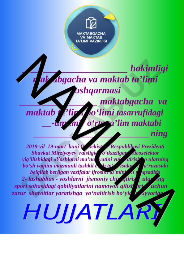 Yoshlarni ma'naviyatini yuksaltirish va bo'sh vaqtini mazmunli tashkil etish bo'yicha tashabbuslar