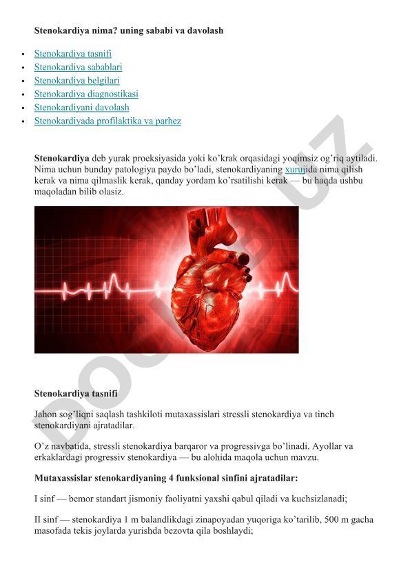 Stenokardiya: sabablari, belgilari, diagnostikasi va davolash