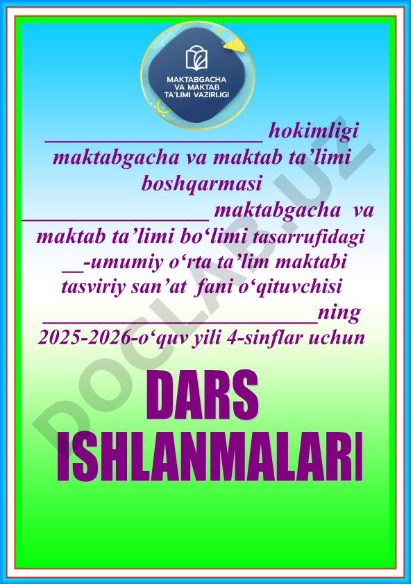 4-sinflar uchun tasviriy san'at fanidan taqvim mavzu rejasi
