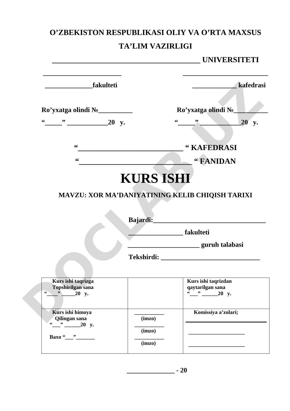 Xor madaniyati kurs ishi