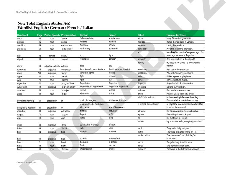 New Total English Starter A-Z Wordlist