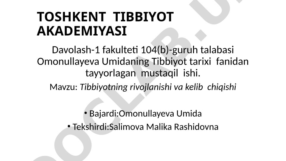 Tibbiyotning rivojlanishi va kelib chiqishi