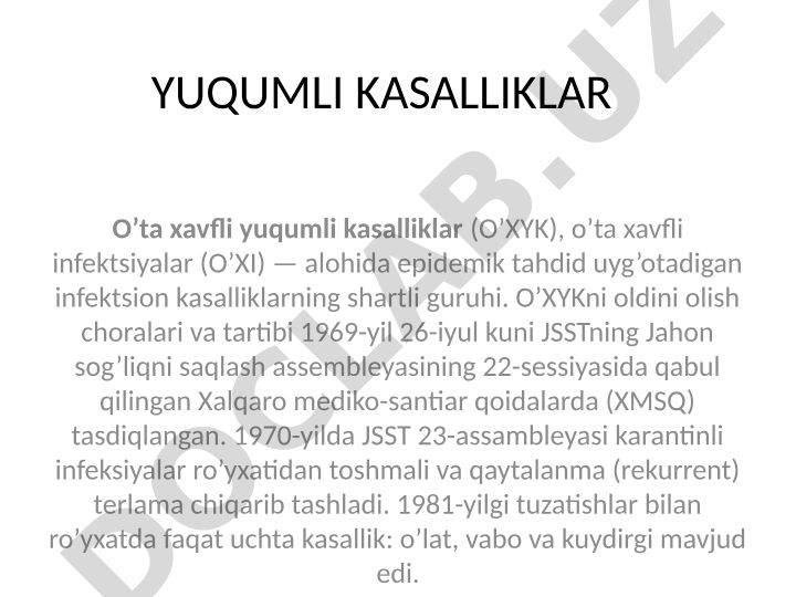 O'ta xavfli yuqumli kasalliklar va Xalqaro mediko-santiar qoidalar