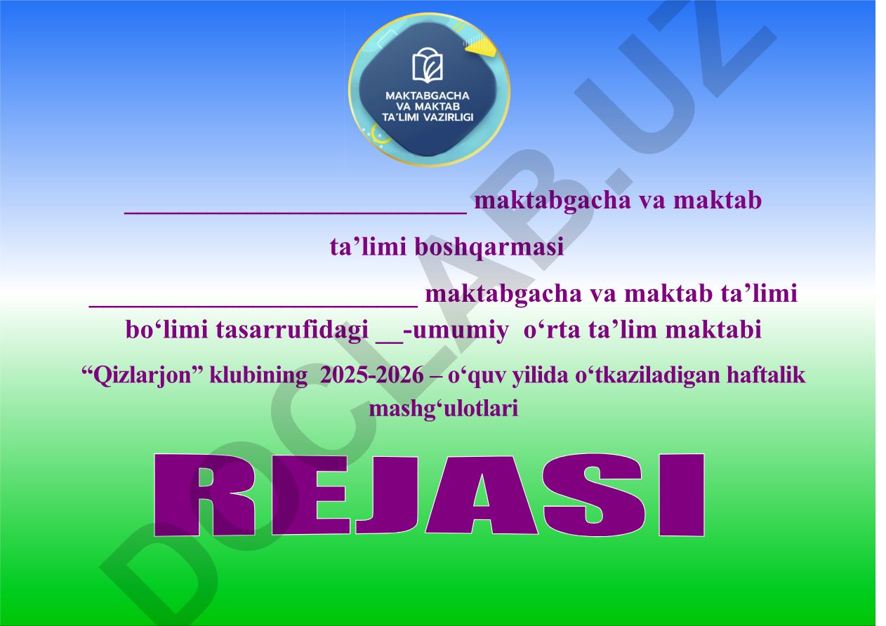 Qizlarjon klubining 2025-2026 o'quv yilidagi haftalik mashg'ulotlari mavzulari