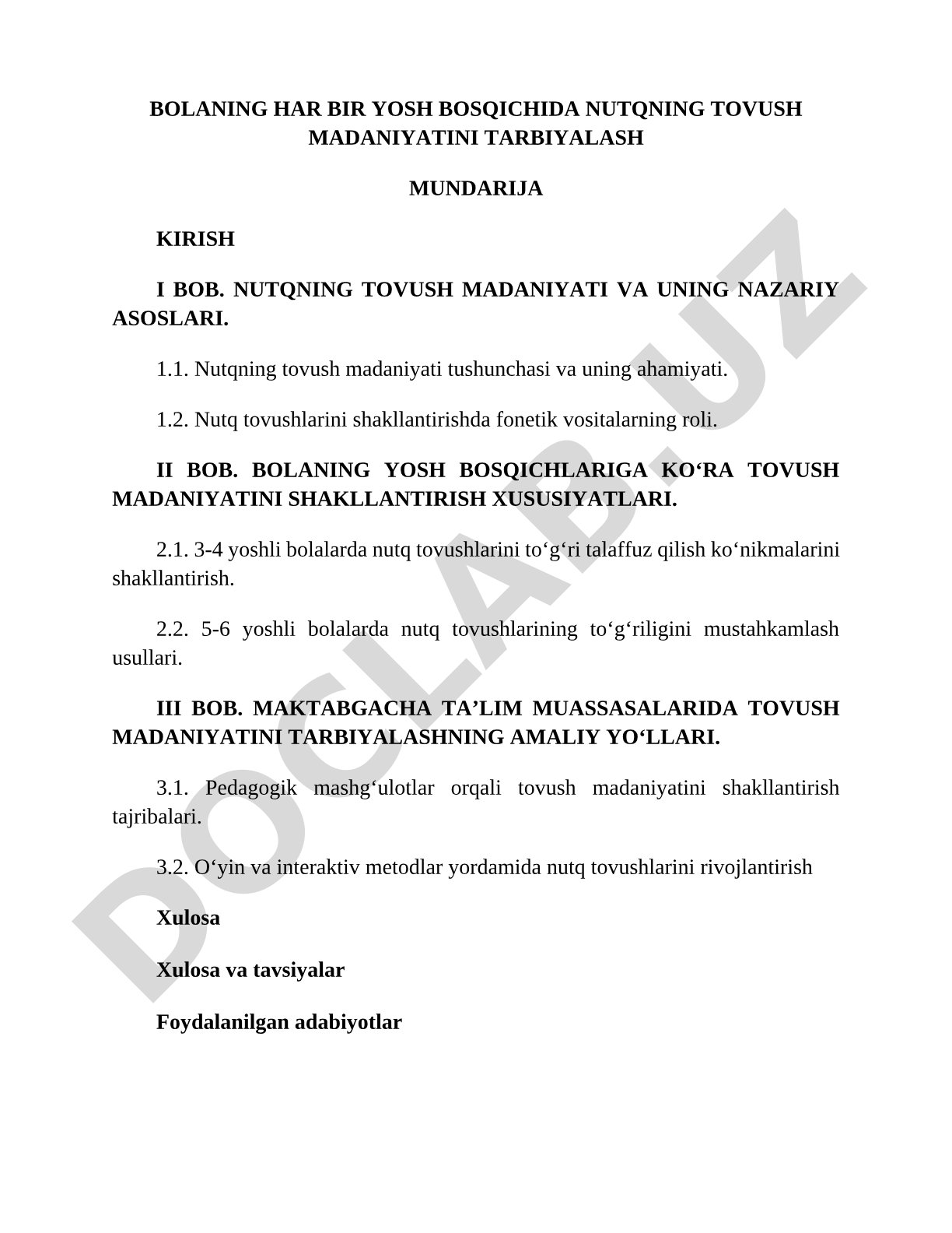 Bolalarda Tovush Madaniyatini Tarbiyalash