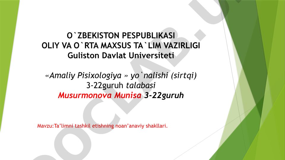 Ta’limni tashkil etishning noan’anaviy shakllari
