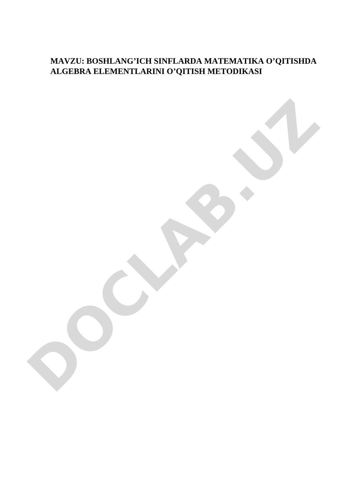 Boshlang'ich sinflarda algebra elementlarini o'qitish metodikasi