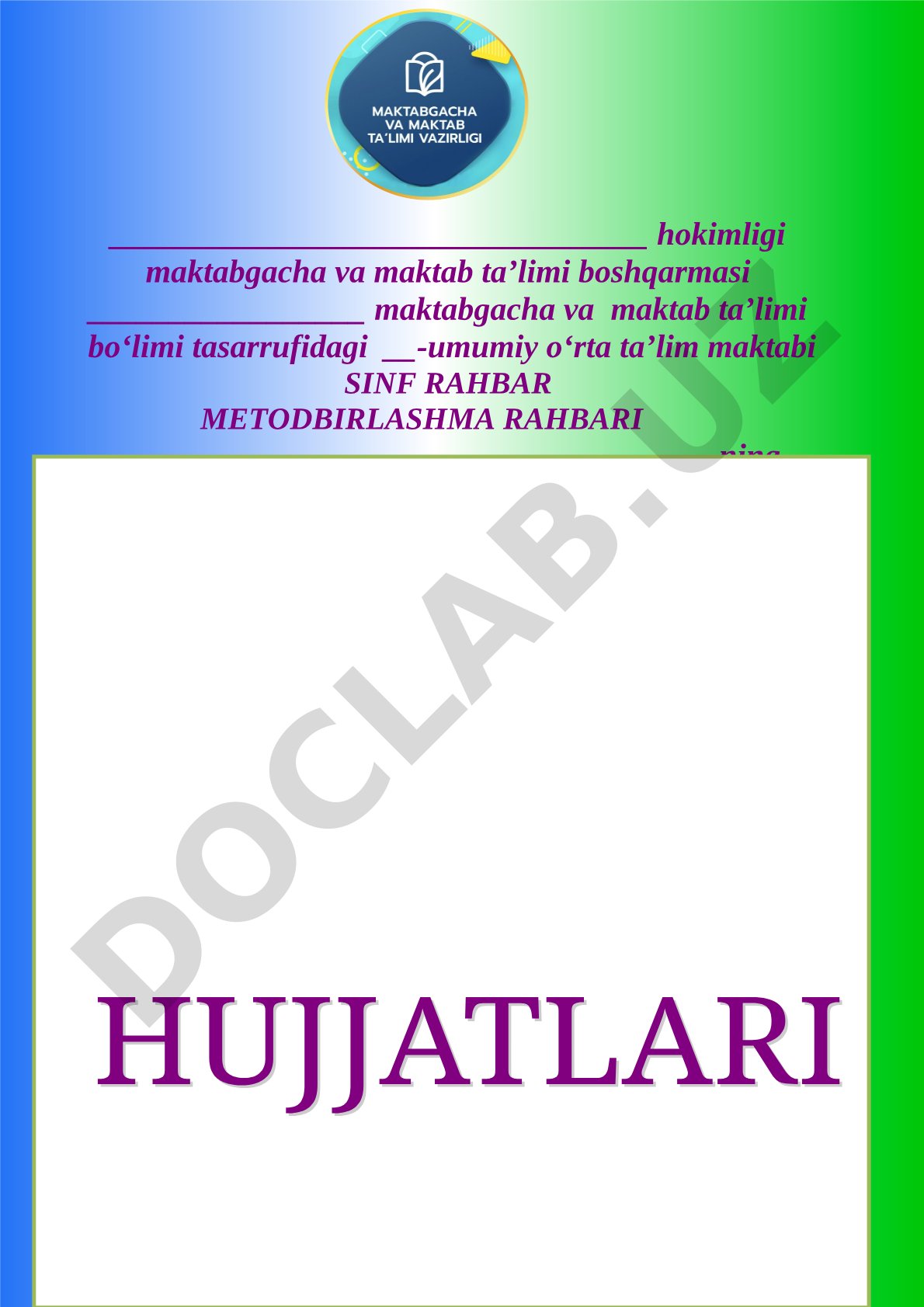 Sinf rahbari metodbirlashma qo'llanmasi