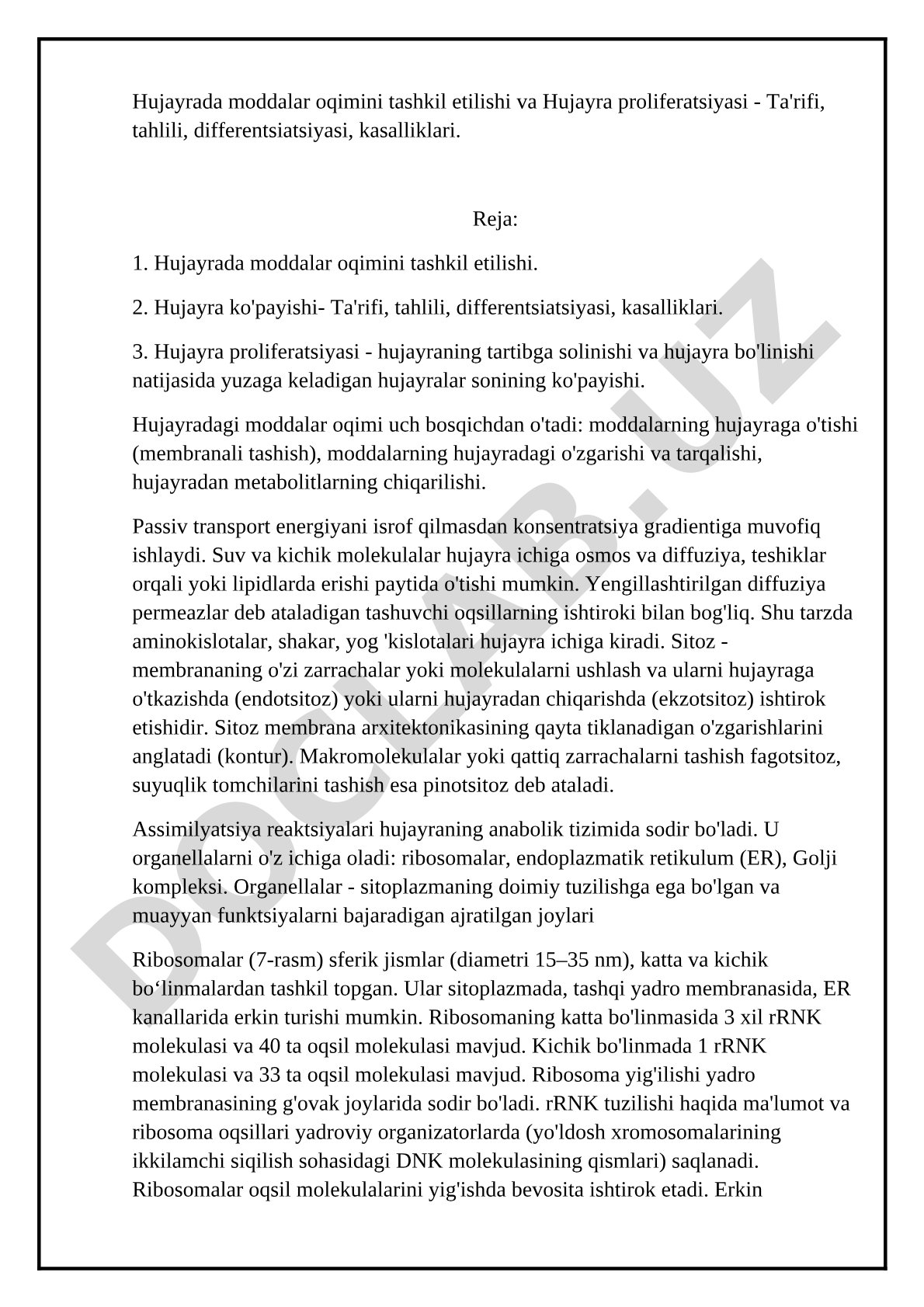 Hujayra proliferatsiyasi yozma ish