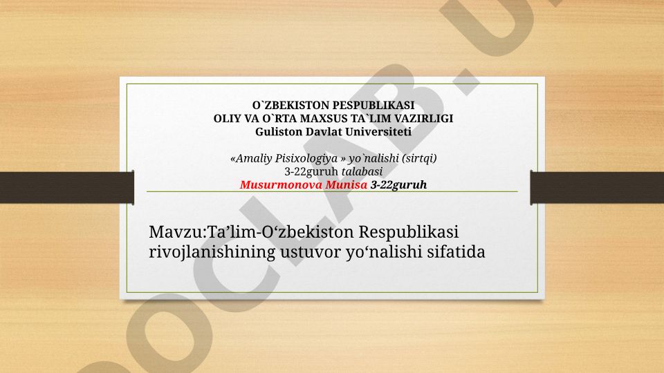 Ta’lim-O‘zbekiston Respublikasi rivojlanishining ustuvor yo‘nalishi sifatida
