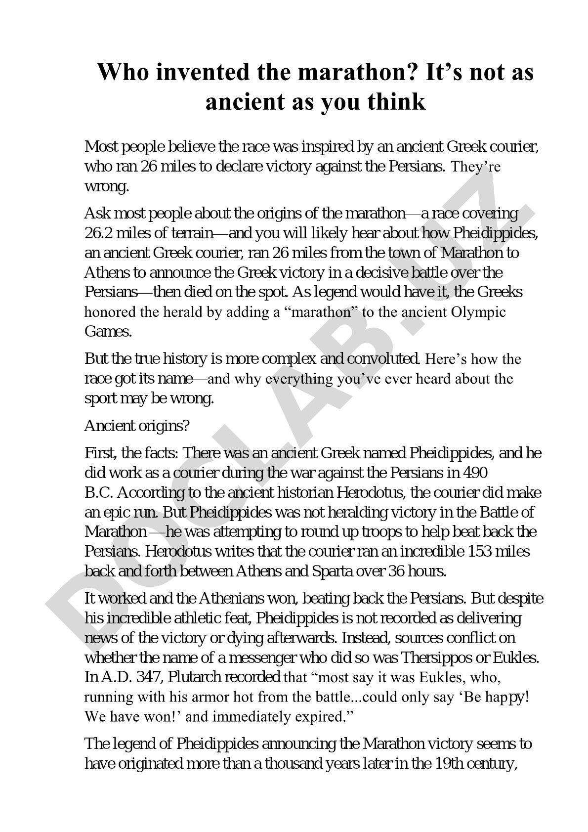 The true origins of the marathon race