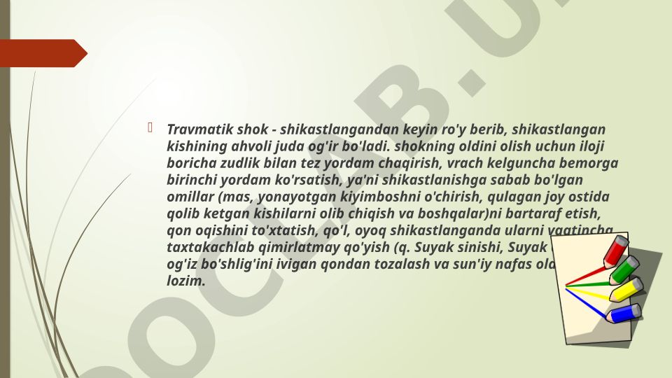 Travmatik shok va birinchi yordam choralari