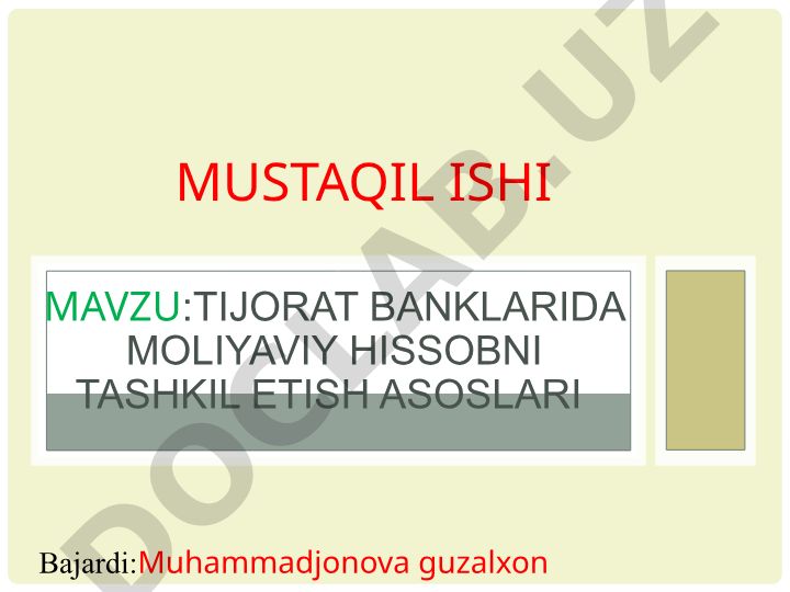 Tijorat banklarida moliyaviy hissobni tashkil etish asoslari