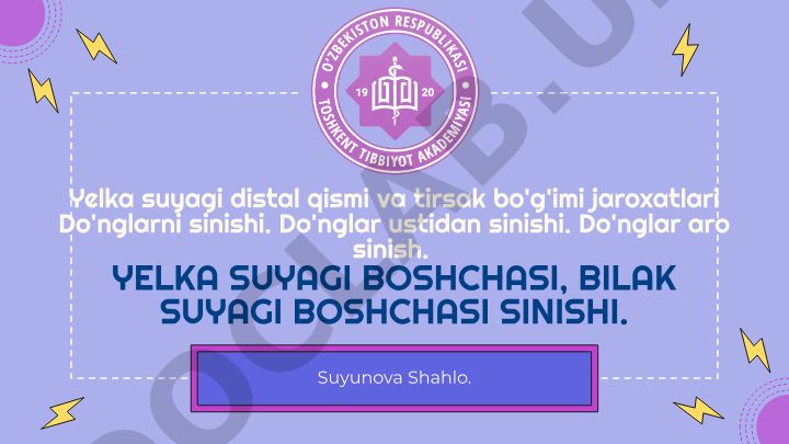 Yelka suyagi distal qismi va tirsak bo'g'imi jaroxatlari