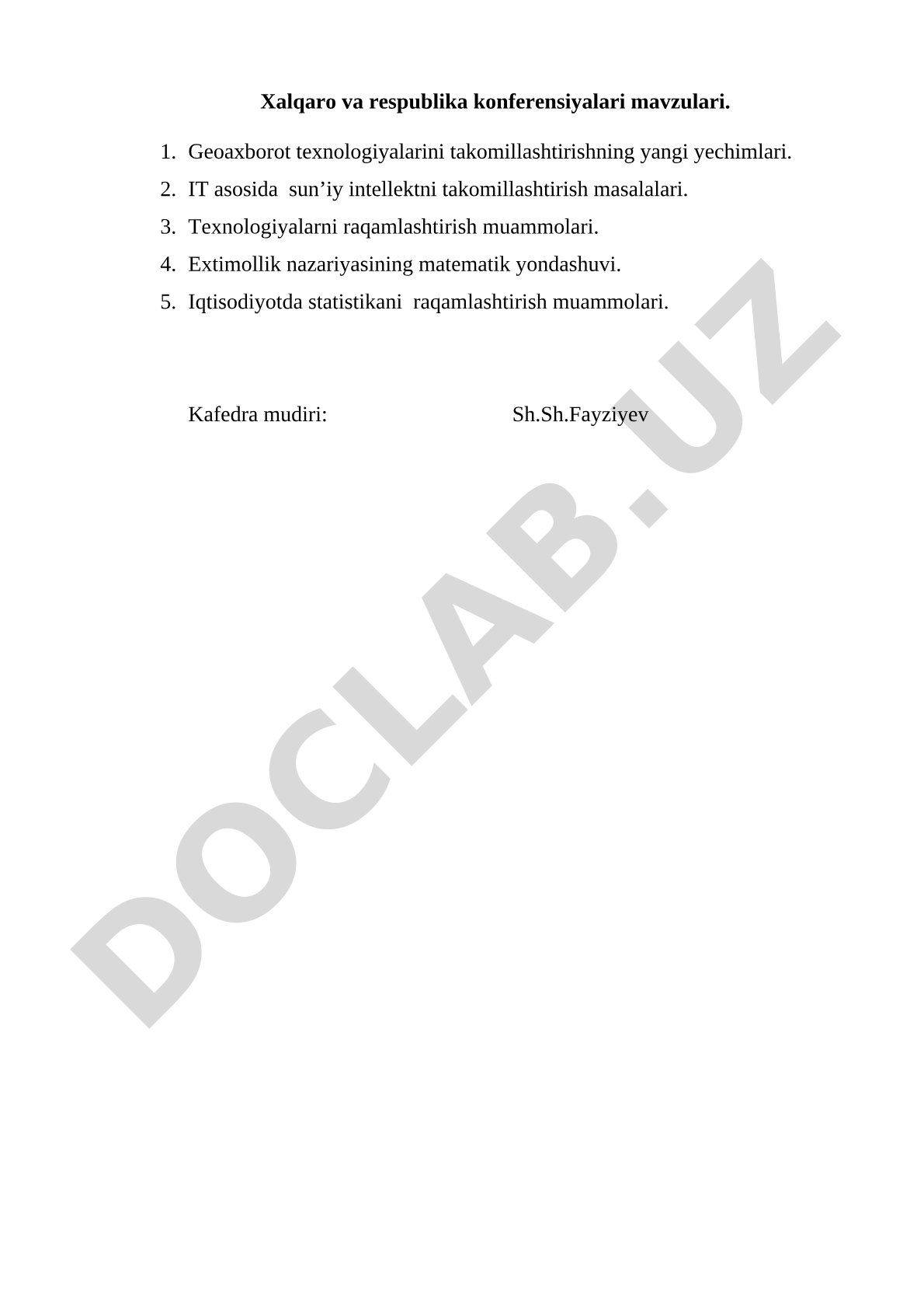 Ilmiy Konferensiya Mavzulari