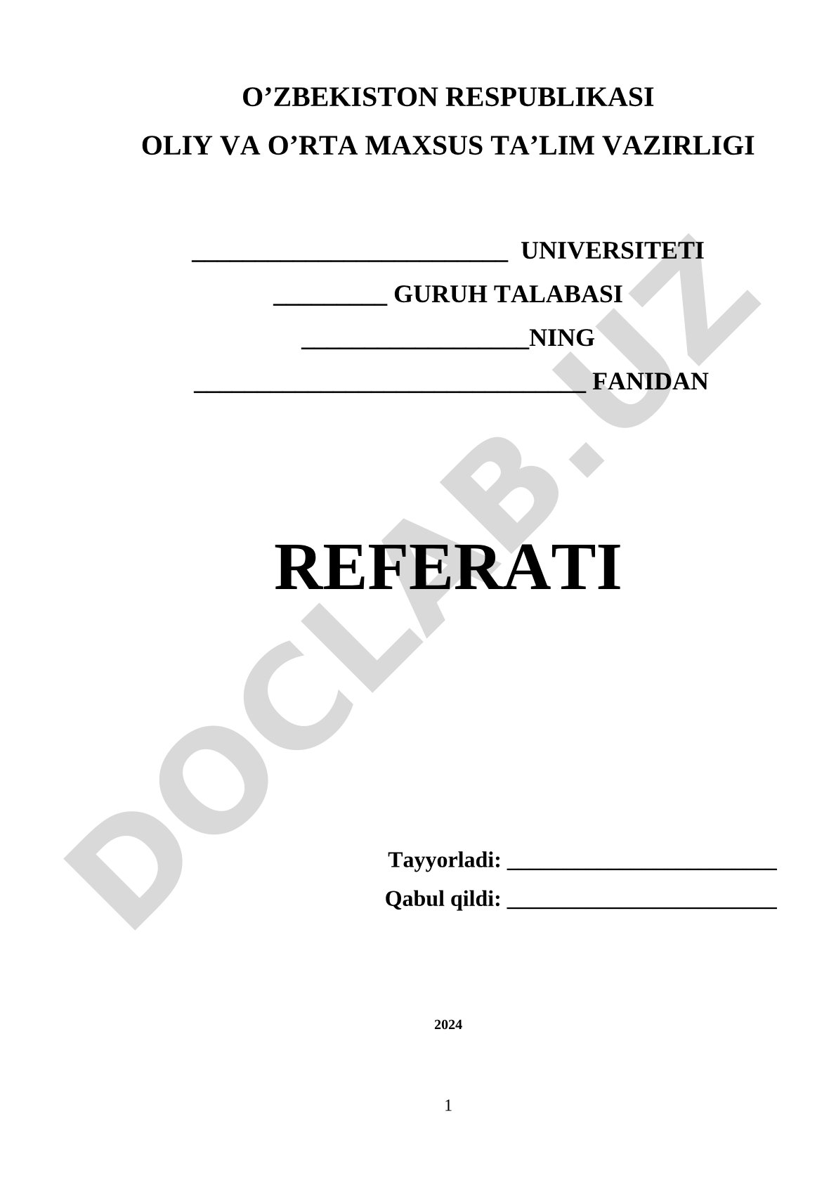 Bank xizmatlari referat hujjati