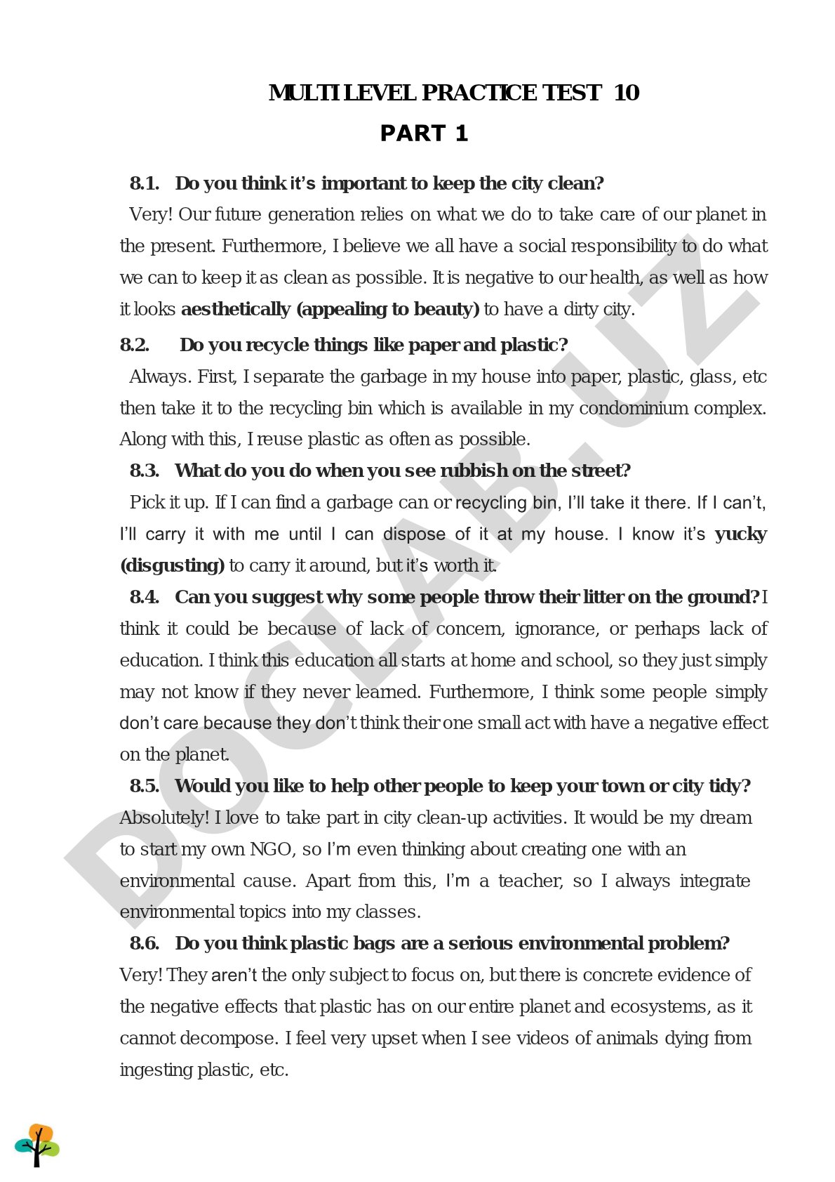 Multi Level Practice Test 10 Part 1