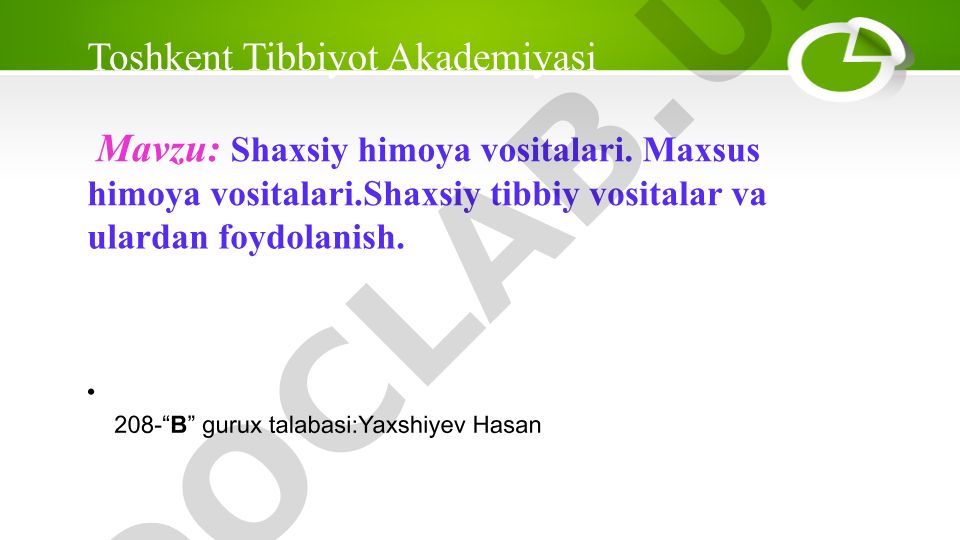 Shaxsiy himoya vositalari va ulardan foydalanish
