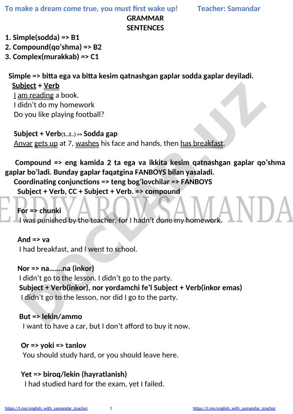 Ingliz tili grammatikasi: sodda, qo'shma va murakkab gaplar