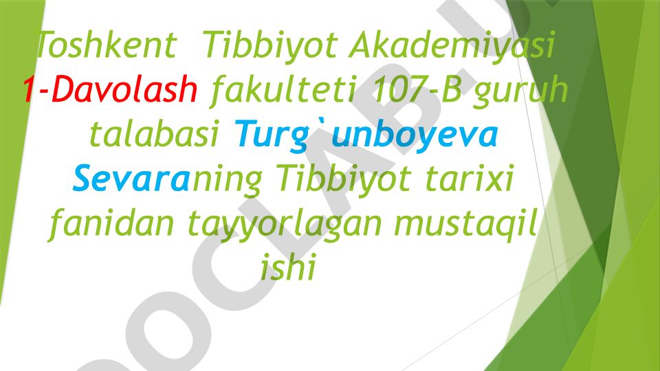 Tibbiyot tarixi fanining shakillanishi va rivojlanishi