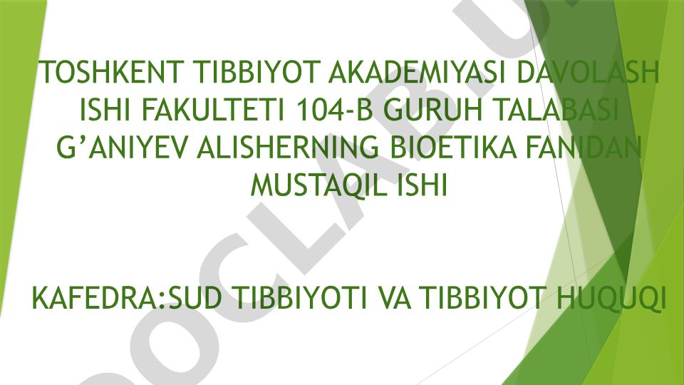 Tibbiy faoliyatda bevosit aktiv evtanaziyani etik-huquqiy baholash