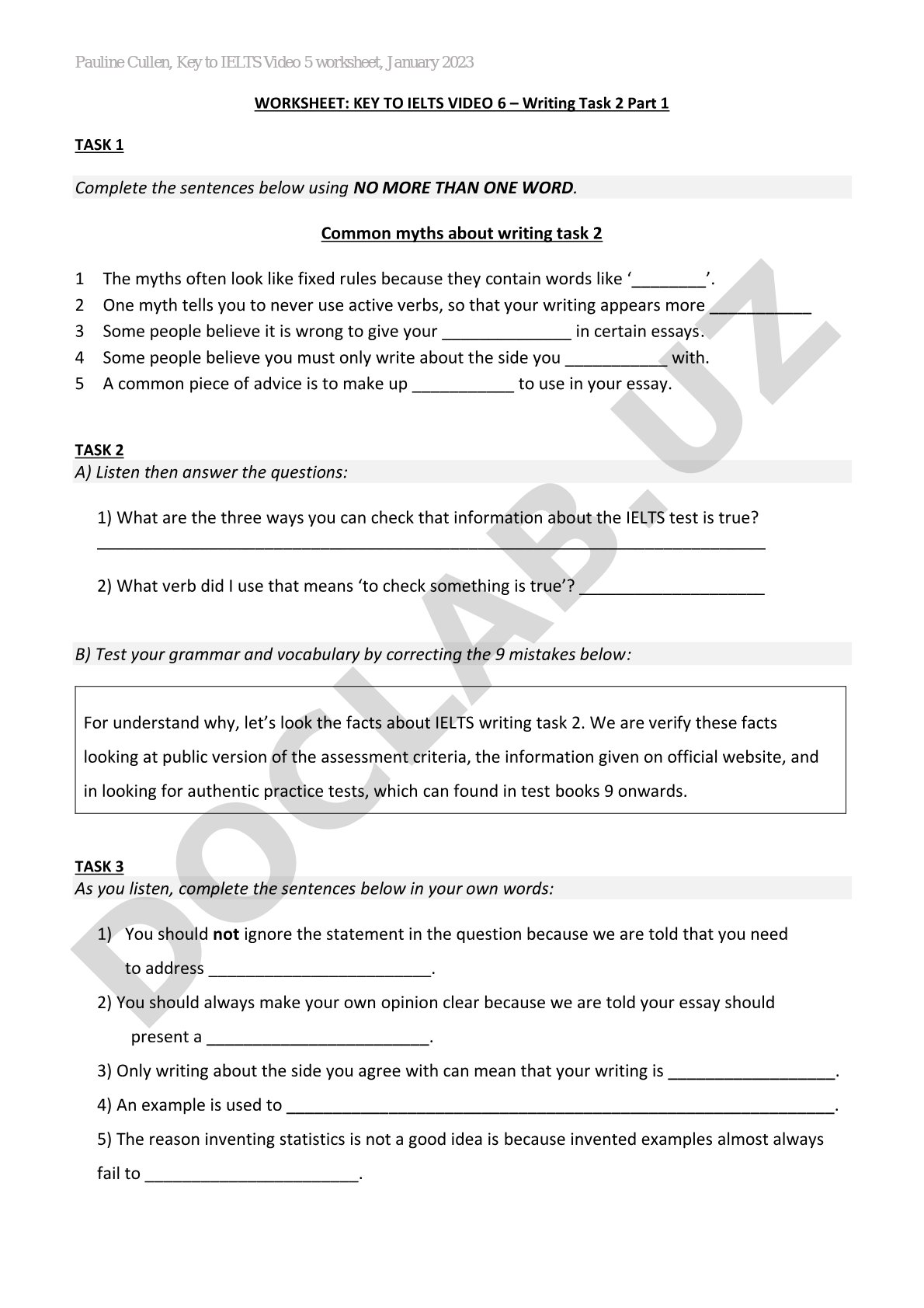 Key to IELTS Video 6 – Writing Task 2 Part 1