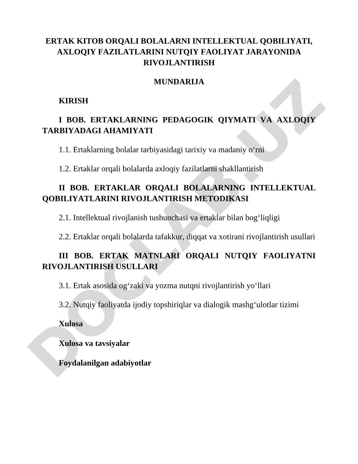 Ertaklar orqali bolalarni rivojlantirish metodikasi
