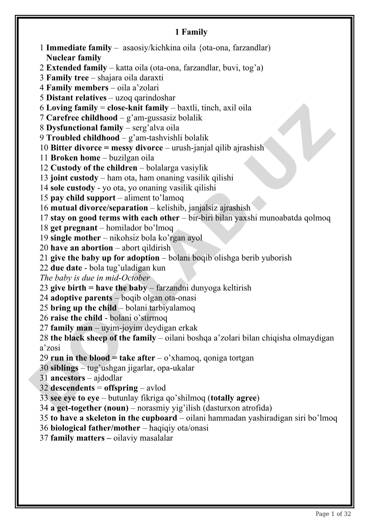 Oilaviy munosabatlar va atamalar