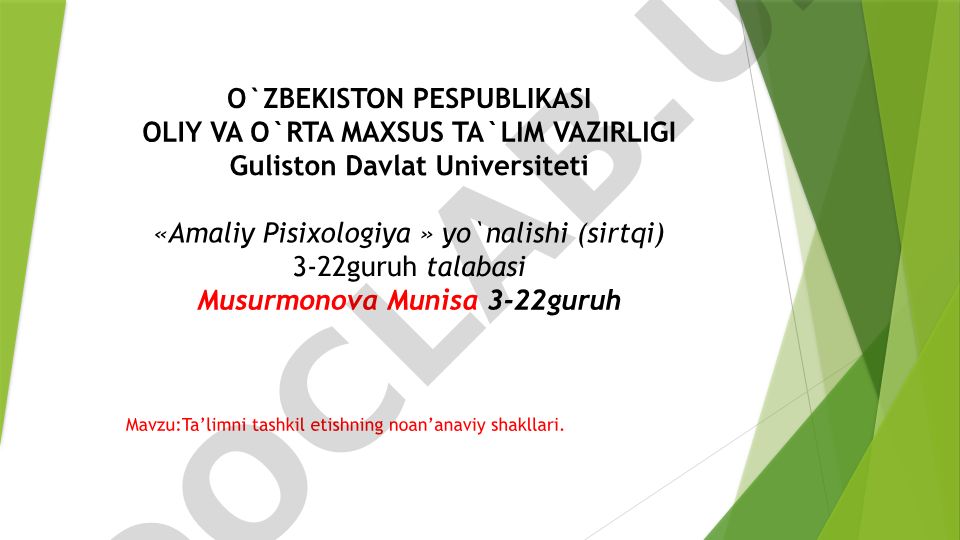 Ta’limni tashkil etishning noan’anaviy shakllari