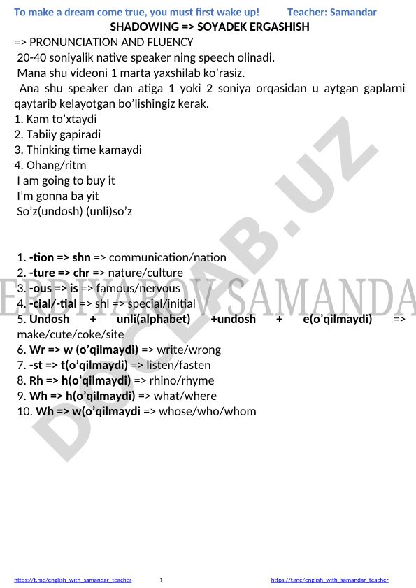 Ingliz tilida ergashish usuli va talaffuz qoidalari