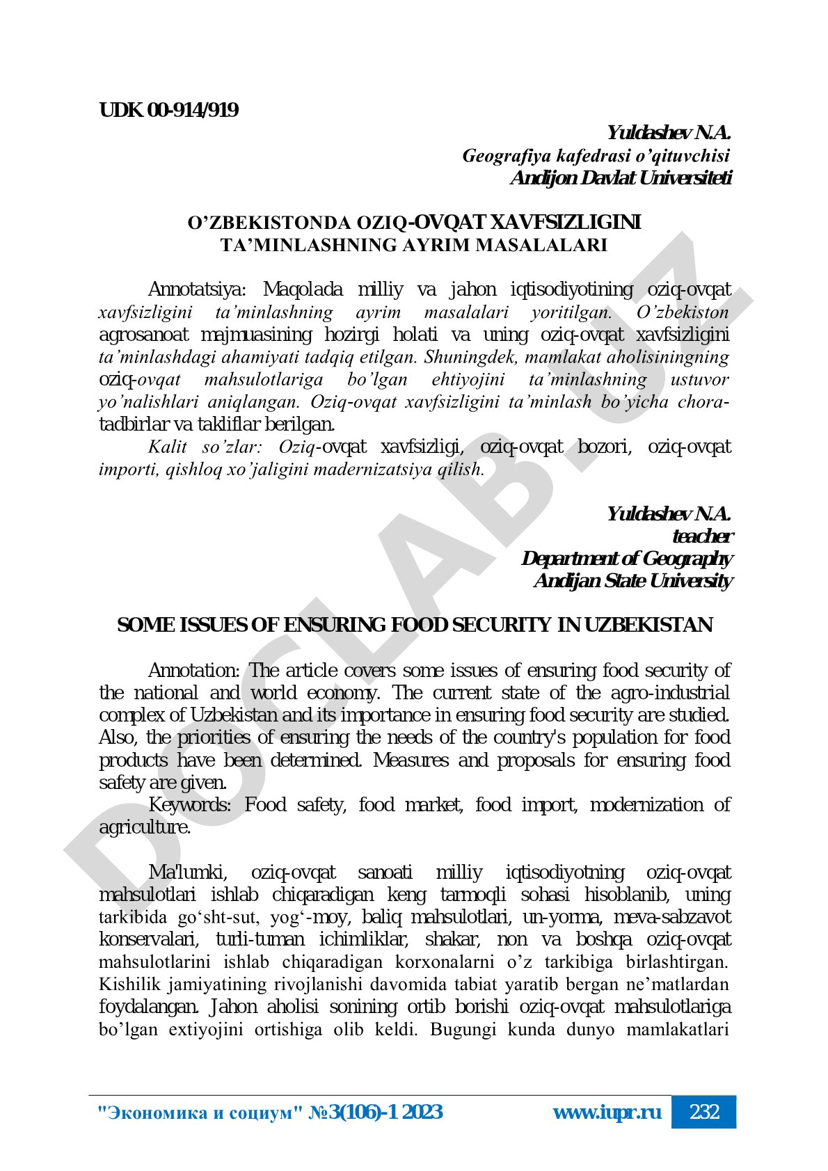 Oziq-ovqat xavfsizligi maqolasi