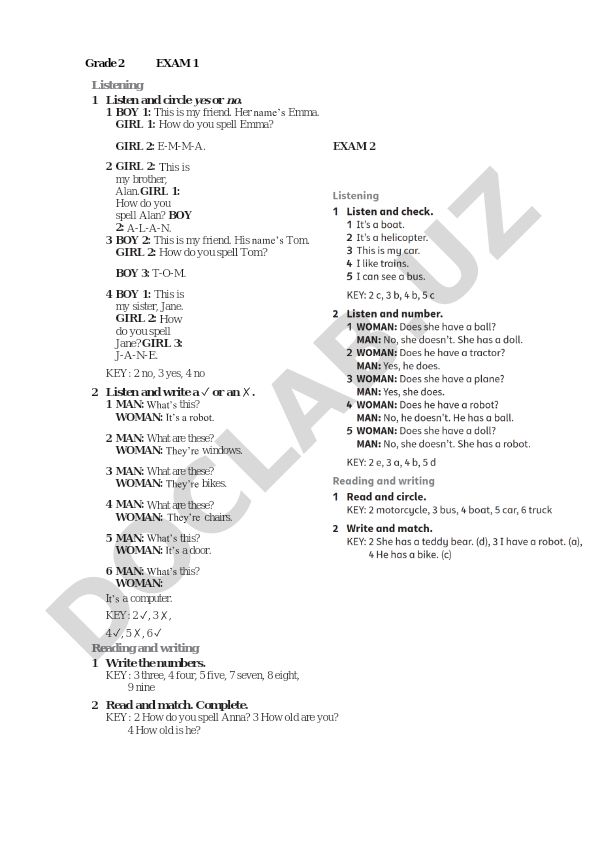 Grade 2 English Listening and Writing Exercises