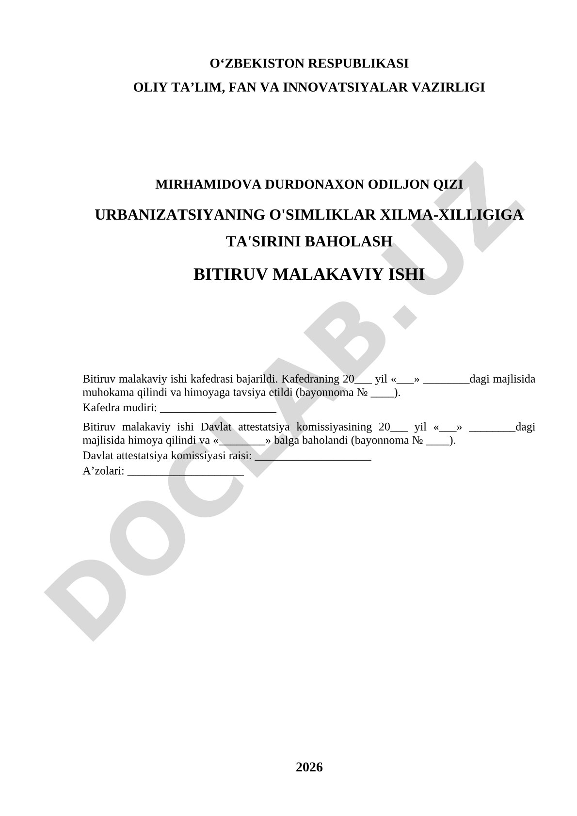 Urbanizatsiyaning o'simliklar xilma-xilligiga ta'sirini baholash